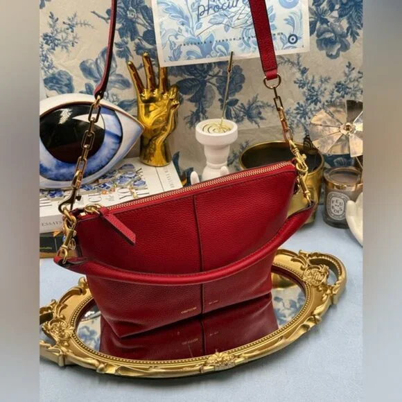 🆕 OROTON 🧿 NWOT Lily Zip Top Leather Crossbody, Red - Picture 3 of 16